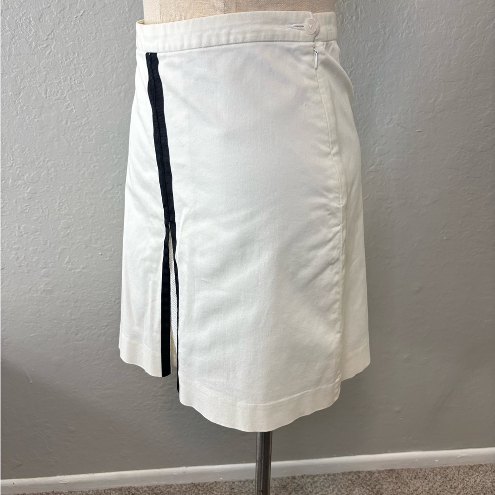 Vintage Ralph Lauren Golf White Cotton A-Line Skirt with Black Center Stripe - Picture 2 of 8